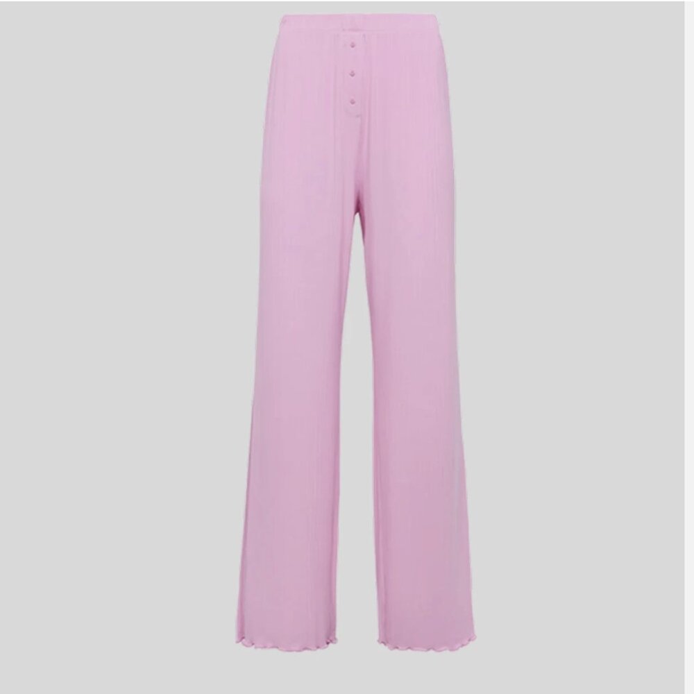 Nuuds Bubblegum Pink Elastic Waist Mini Rib Wide Leg Pajama Pant